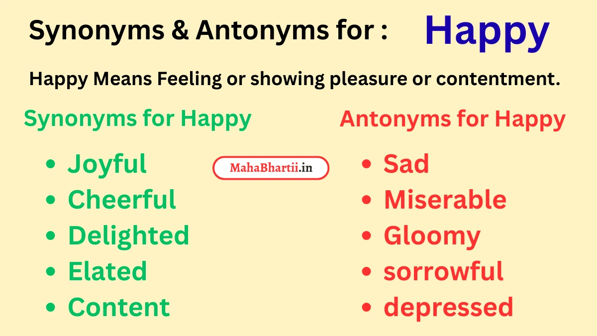 Happy Synonyms Antonyms Marathi